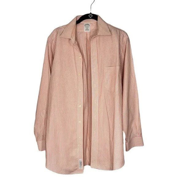 Brooks Brothers Men's Orange Striped Button-Down Shirt Size 15 - Picture 2 of 10